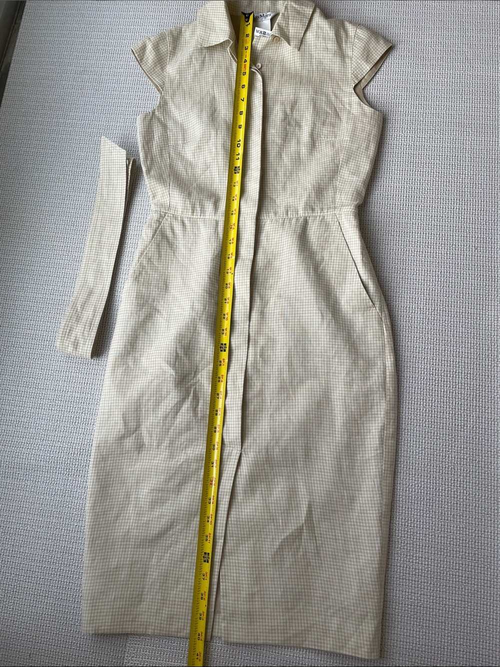 MaxMara Cap sleeve Cream plaid Linen Midi Dress - Cream Plaid -EU 32-US 0 - Picture 8 of 13